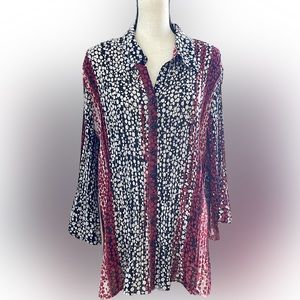 Avenue Pleated Collared Button Up Longer Length Tunic Blouse Top  Size 22/24